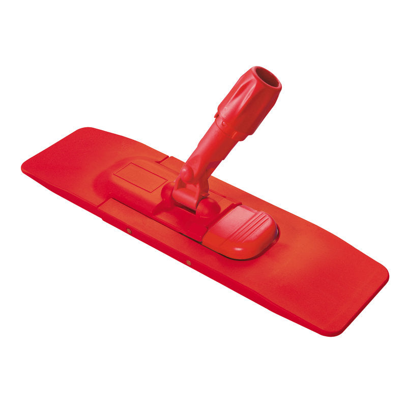 Der KLAPPHALTER KUNSTSTOFF MAGNETVERSCHLUSS ROT 400X110MM von Haug Bürsten KG verfügt über ein Drehgelenk, eine Buchse zur Befestigung des Griffs und einen sicheren Magnetverschluss - ideal für Reinigungstücher oder -pads.