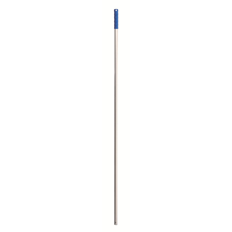 Der Haug Bürsten KG ALUSTIEL, BLAU 1450MM, AUßEN ø 22MM ist ein gerader Aluminiumgriff mit blauem Kunststoffgriff und Metallschaft, abgebildet auf einem schlichten weißen Hintergrund.