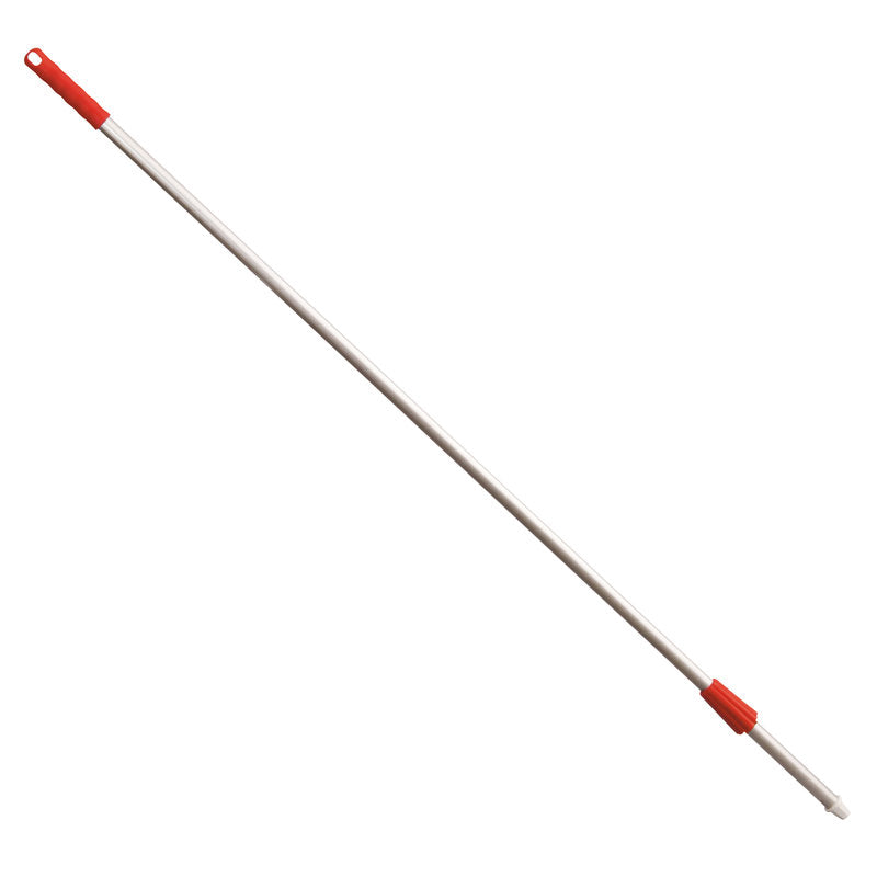 Der Haug Bürsten KG ALUSTIEL ist ein 1400 mm langer Aluminiumstiel (ø22 mm, 1 mm Wandstärke) mit rotem Kunststoffgriff, Aufhängeloch und Gewindeanschluss für die Reinigung von Werkzeugköpfen.