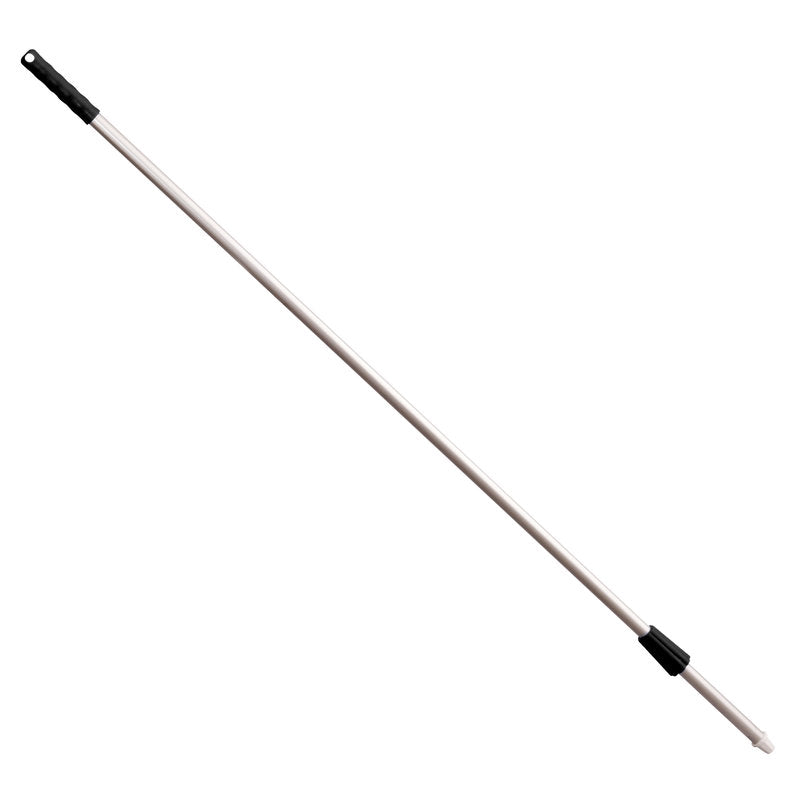 Der ALUSTIEL 1400mm Stiel der Haug Bürsten KG hat einen Außendurchmesser von 22mm, eine Wandstärke von 1mm, einen schwarzen Kunststoffgriff und einen Gewindeanschluss zur Befestigung von Reinigungswerkzeugen.