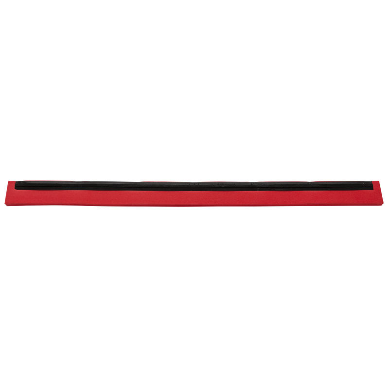 Eine lange rote ERSATZ-GUMMILIPPE, 2-lippig lebensmittelgeeignet (620x20x22) von Haug Bürsten KG, zum Abdichten von Tür- oder Fensterfugen. Sie hat ein schwarzes 2-Lippen-Profil und ist auf einem schlichten weißen Hintergrund abgebildet.