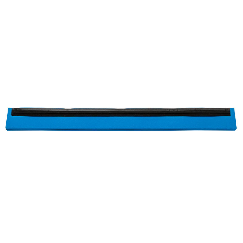 Eine lange blaue rechteckige lebensmitteltaugliche ERSATZ-GUMMILIPPE, 1-lippig, 625x20x22 von Haug Bürsten KG mit einem schwarzen Streifen am oberen Rand, fotografiert auf weißem Hintergrund.