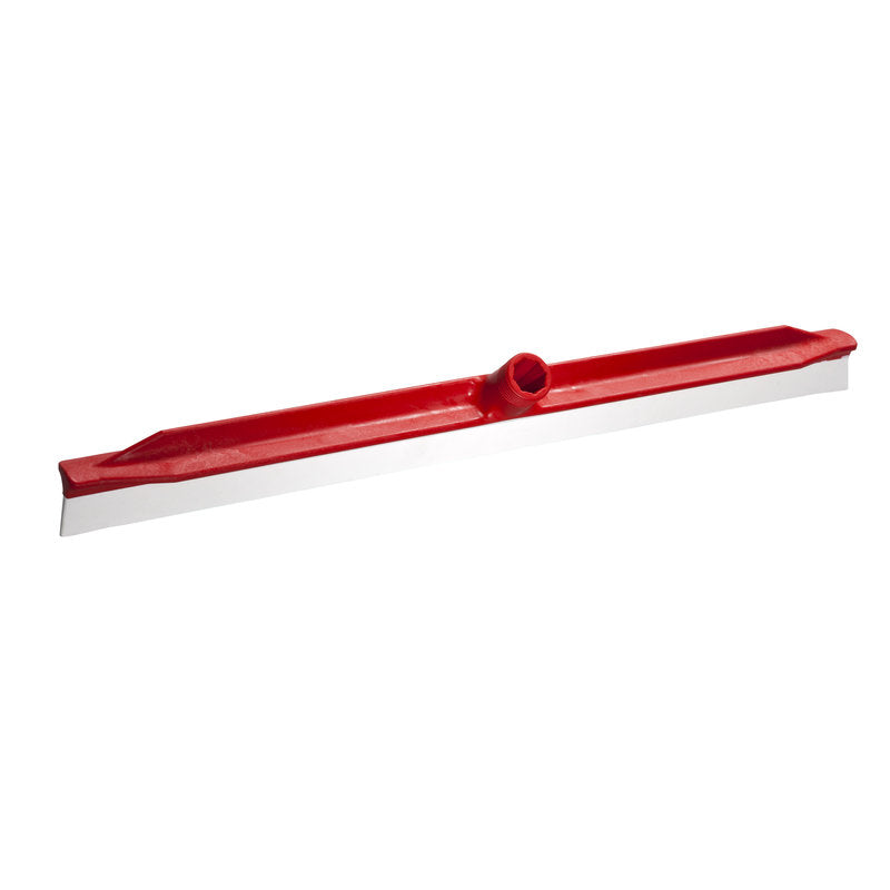 Die WASSERSCHIEBER M.ANGESPRITZTER LIPPE von Haug Bürsten KG ist ein roter Bodenabzieherkopf mit gerader Metallklinge, zentraler Stielbefestigung, ideal für die effiziente Bodenreinigung, abgebildet auf weißem Hintergrund.