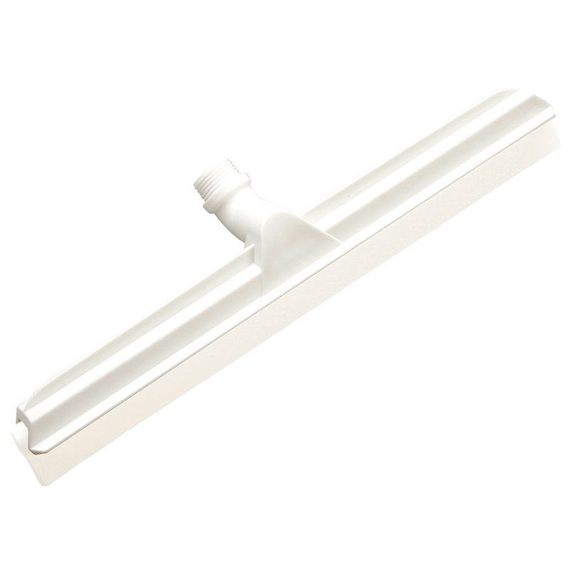 Der GELENK-WASSERSCHIEBER, 2-lippig Lebensmittelg., 560x43x22mm von Haug Bürsten KG ist ein weißer Kunststoff-Bodenabzieher mit Gewindemuffe, ideal für die Lebensmittelindustrie, abgebildet auf einem schlichten weißen Hintergrund.