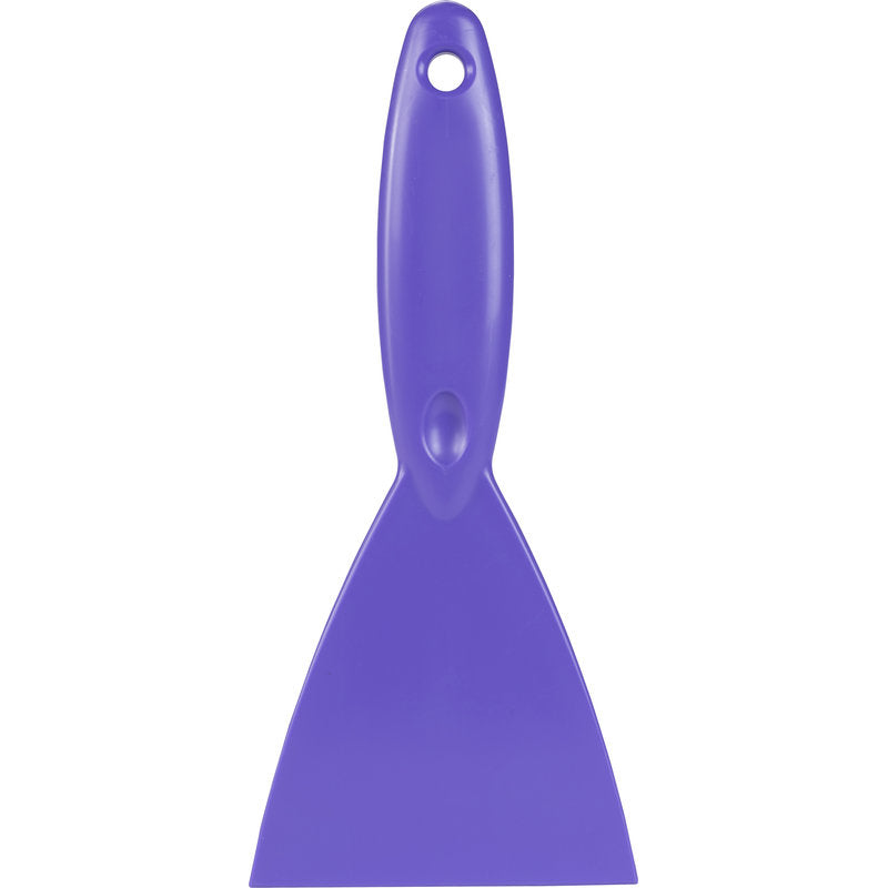 Ein lila SPACHTEL,PP, 250x110X18MM von Haug Bürsten KG verfügt über eine breite flache Klinge und einen Griff mit Aufhängeloch - ein hochwertiges Werkzeug für die präzise Anwendung.