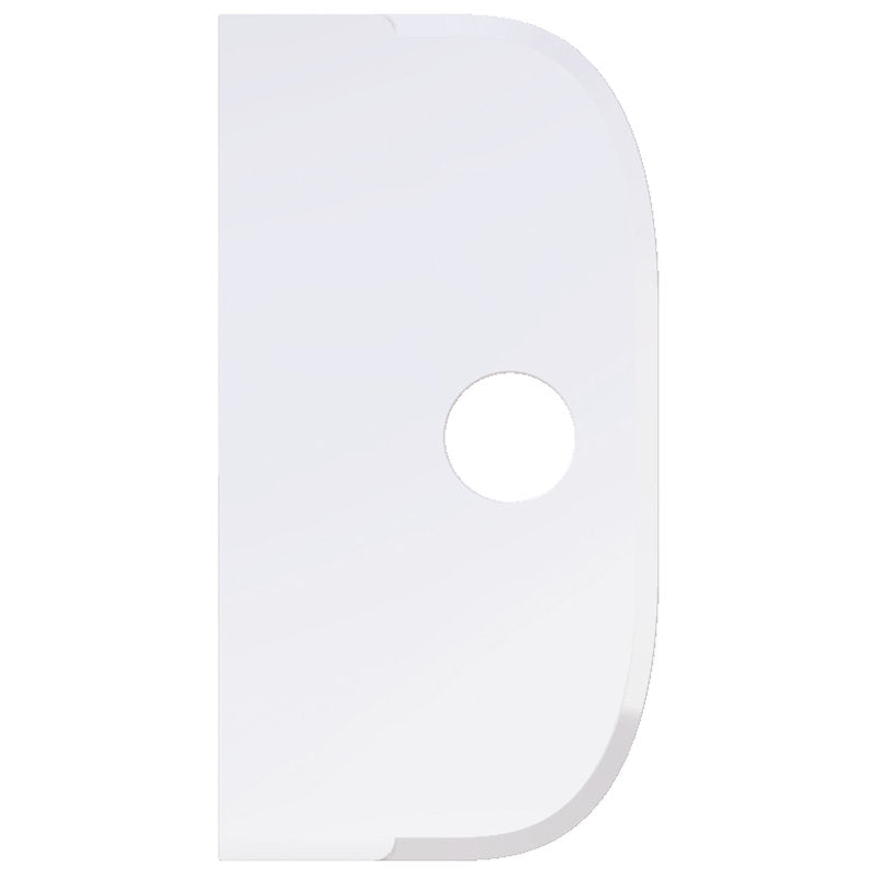 Der SCHABER GROß, PP, FLEXIBEL, 230x118mm von Haug Bürsten KG ist ein weißer, rechteckiger Polypropylen-Abstreifer mit abgerundeten Kanten, einer gewölbten rechten Seite und einem zentralen, kreisförmigen Loch. Der Hintergrund ist einfarbig weiß.