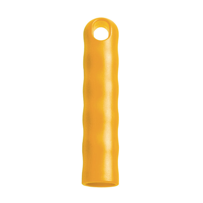 Die Haug Bürsten KG AUFHÄNGEKAPPE ist ein gelber, zylindrischer Kunststoffgriff mit gewelltem Griff und oberem Loch, der für alle Griffe mit einem Außendurchmesser von 22 mm (125xø24 mm) geeignet ist.