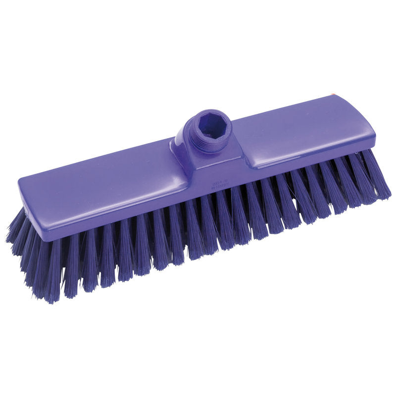 Der BESEN, GESCHLITZT ø 0,25MM WEICH 300x70x50mm Besenkopf von Haug Bürsten KG hat dichte, weiche Borsten und eine zentrale Aufnahme für den Stiel. Er ist violett und rechteckig, abgebildet auf weißem Hintergrund.