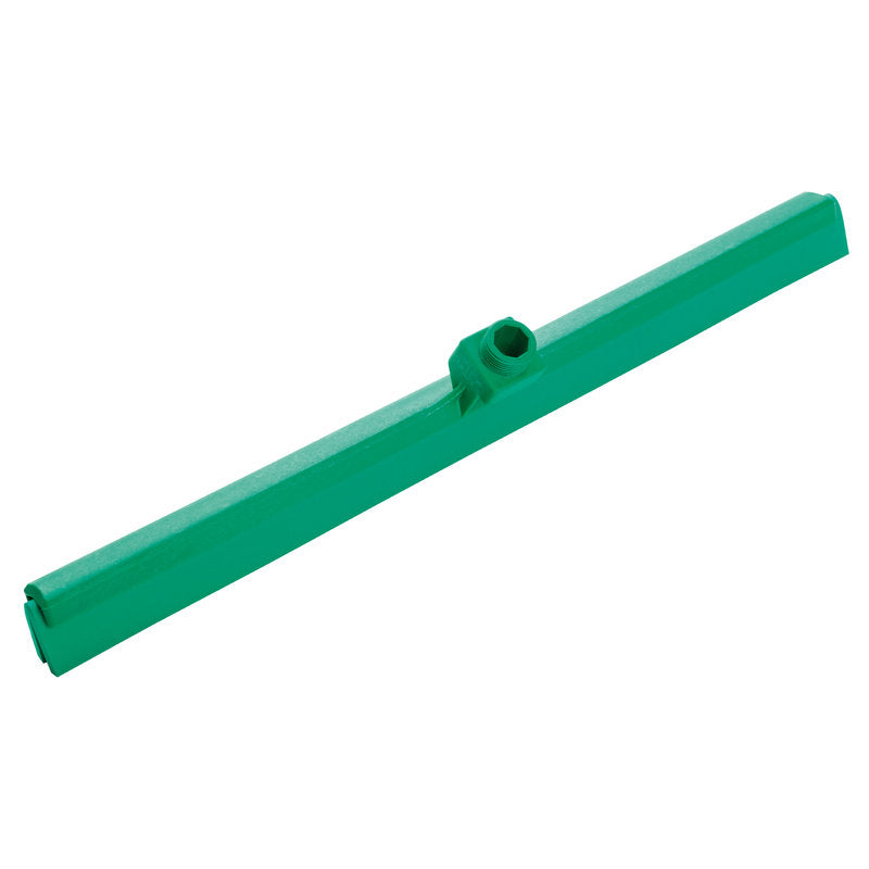 Der WASSERSCHIEBER,2-LIPPIG,620 MM von Haug Bürsten KG ist ein grüner Kunststoff-Bodenabzieherkopf mit zentraler Aufnahme für die Stielbefestigung - perfekt für die effektive Bodenreinigung.