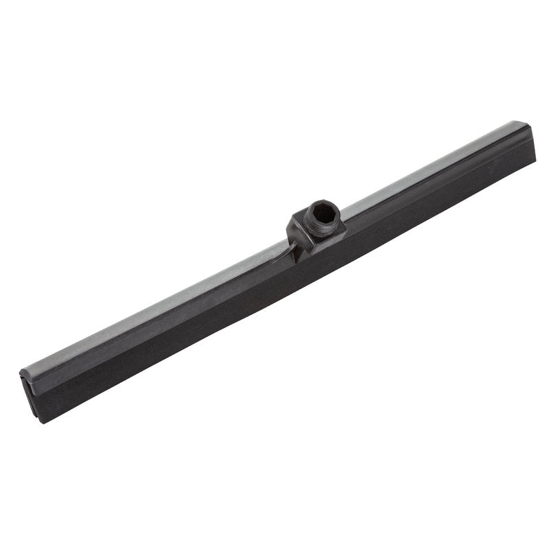 Der WASSERSCHIEBER,2-LIPPIG,620 MM von Haug Bürsten KG ist ein schwarzes, rechteckiges Rakelblatt mit Mittelanschluss, ideal für die 2-lippige Bodenreinigung und auf weißem Grund abgebildet.