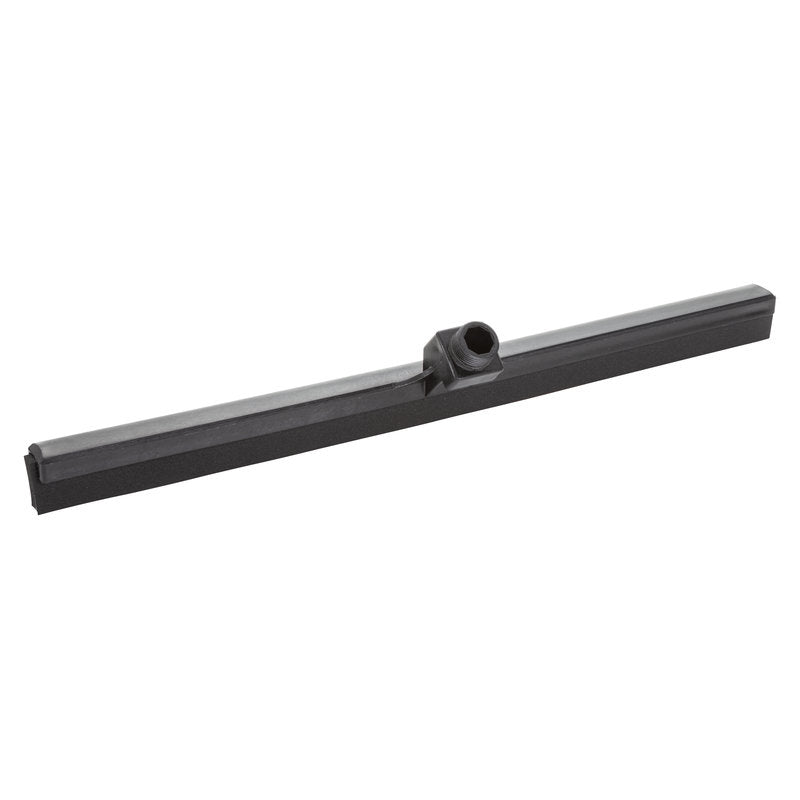 Der Haug Bürsten KG WASSERSCHIEBER, 1-LIPPIG, 620MM ist ein schwarzer Gummibodenwischer mit einem zentralen Kunststoffanschluss, ideal für die effiziente Wasserentfernung und um Böden trocken und sauber zu halten. Abgebildet auf weißem Hintergrund.