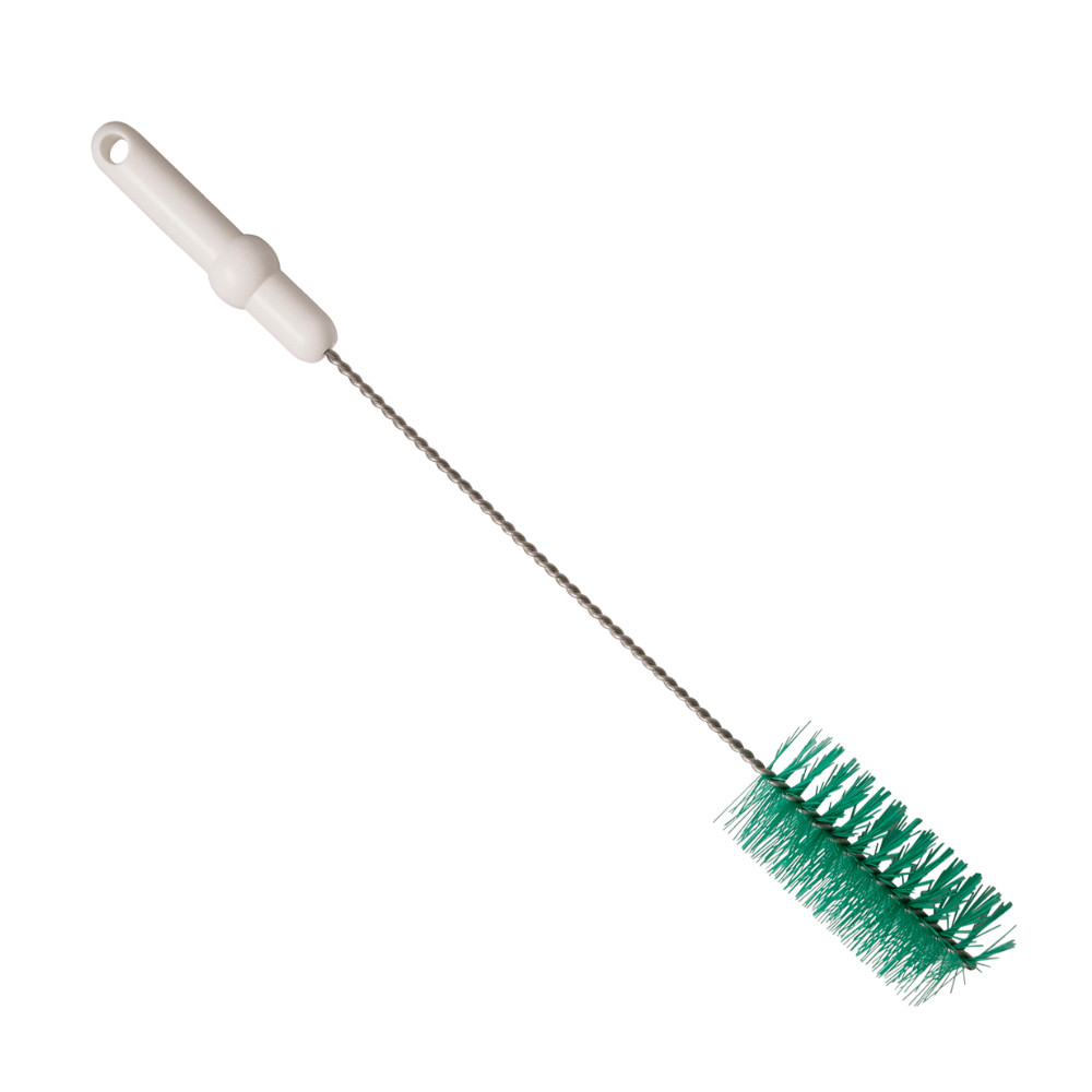Wir präsentieren die Haug Rohrbürste PBT Mittel 500 x ø60 mm von Haug Bürsten KG mit einem weißen Griff mit Aufhängeloch. Dank ihrer zylindrischen Borsten eignet sie sich perfekt zum Reinigen schmaler Behälter und gewährleistet HACCP-Konformität. Diese in verschiedenen Farben erhältliche Bürste ist ideal zum Reinigen von Rohren.