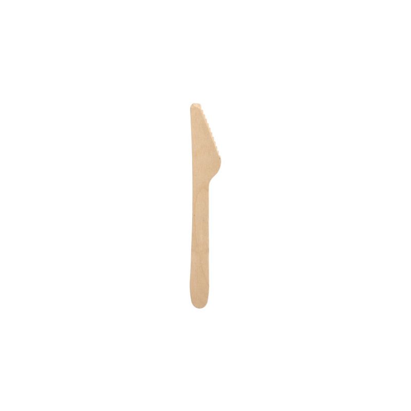 Vor einem weißen Hintergrund steht ein einzelnes PAPSTAR „pure“ Messer Holz 16,5 cm der PAPSTAR GmbH. Dieses Holzmesser mit geradem Griff und einseitig gezahnter Schneide steht für Schlichtheit und Nachhaltigkeit.