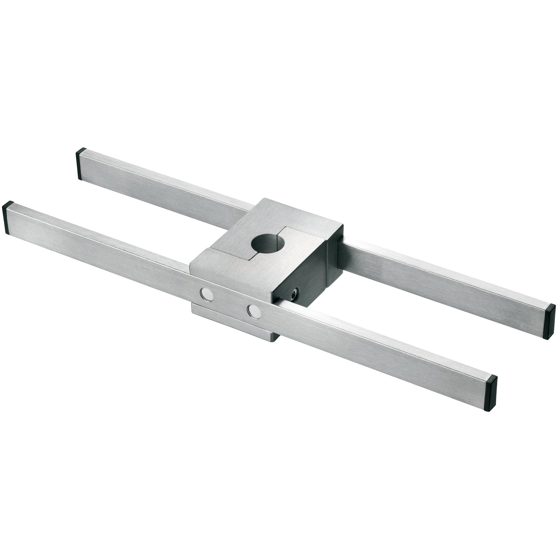 Rechteckige Novocal Euroschienenhalterung aus Edelstahl mit zwei parallelen Stäben und zentralem Nutenstein, inklusive Bohrung und Schrauben, zur verstellbaren Befestigung eines 25 mm Rundrohr-Infusionsständers (1er Pack).