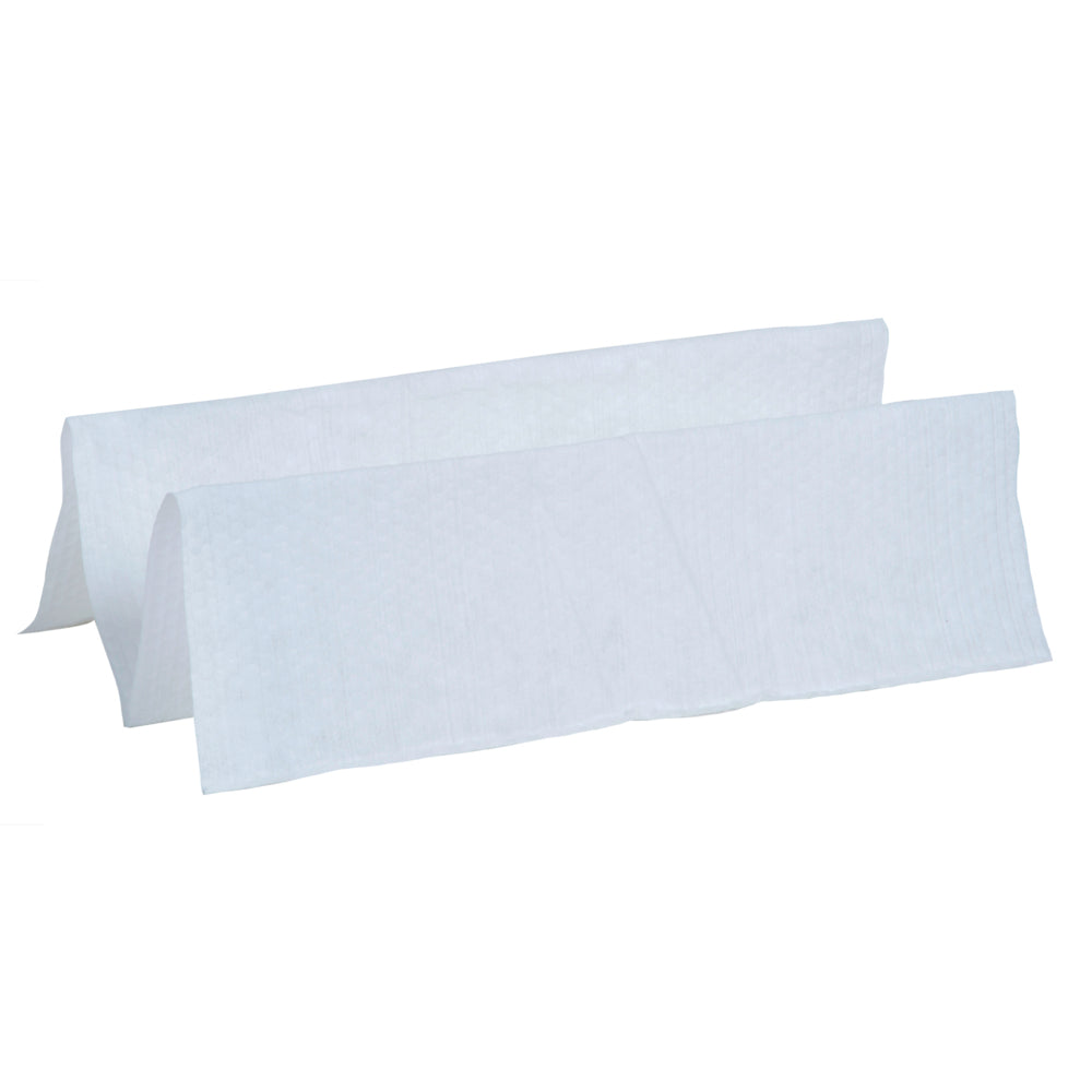 Ein Stapel WypAll® X80 PowerClean Reinigungstücher von Kimberly-Clark GmbH, weiß, viertelgefaltet (4 Beutel x 50 Tücher), vor weißem Hintergrund-ideal für anspruchsvolle Industriereinigung.