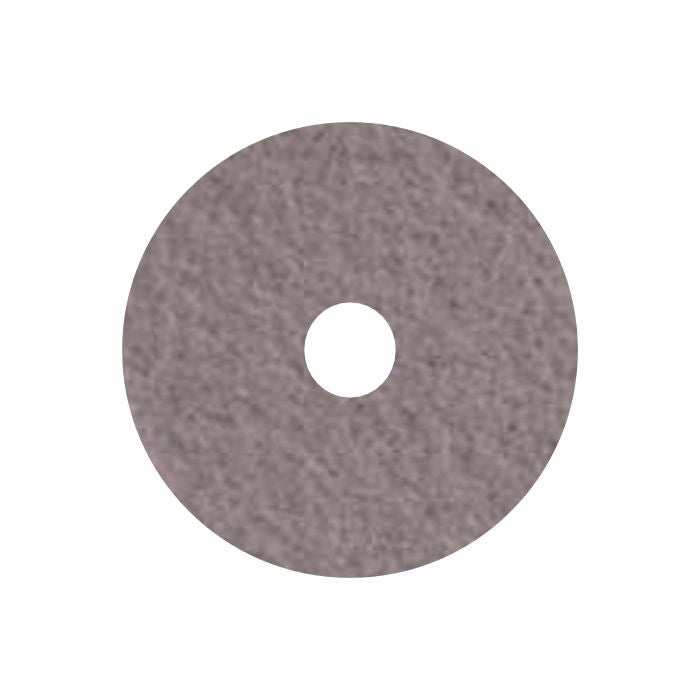Das Arcora Kristallisationspad Für Marmor- und Steinbeläge von Arcora International GmbH ist eine graue, strukturierte 17" (432 mm) Scheibe mit Mittelloch, geeignet für Maschinen bis zu 175 U/min, abgebildet auf weißem Hintergrund. Die Packung enthält 5 Stück.