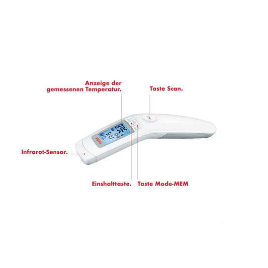 Digitales kontaktloses Fieberthermometer Medel Temp mit einer Temperaturanzeige auf seinem LCD-Bildschirm, das speziell für Babys und Kleinkinder konzipiert ist und Be...
