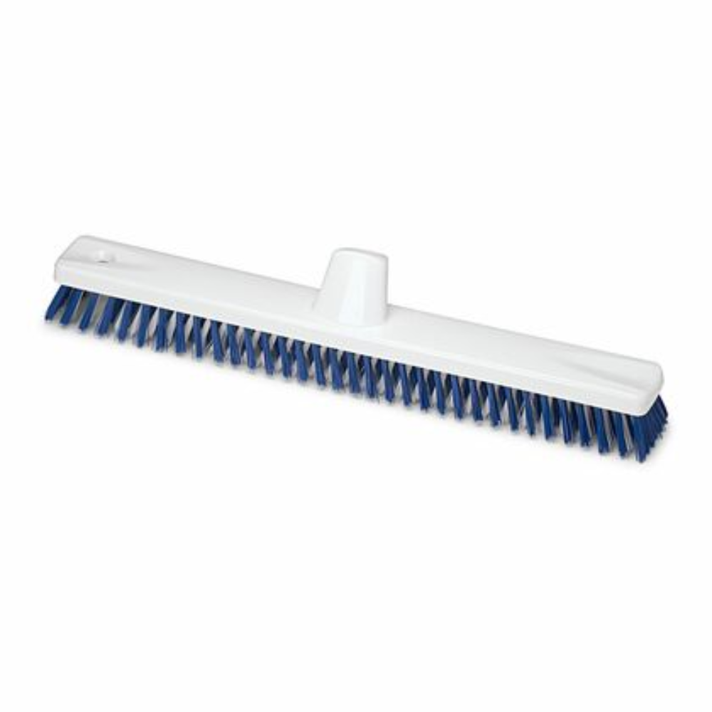 Der Nölle Profi Brush HACCP Großflächenwischer 45 cm von Nölle Profi Brush Bürsten- & Pinseltechnik e.K. ist ein Besen mit weißem Kunststoffkörper und blauen Polyester-PBT-Borsten. Er hat eine rechteckige Form mit einer zentralen Befestigungsbohrung für eine gleichmäßige Borstenverteilung und effiziente Reinigung.