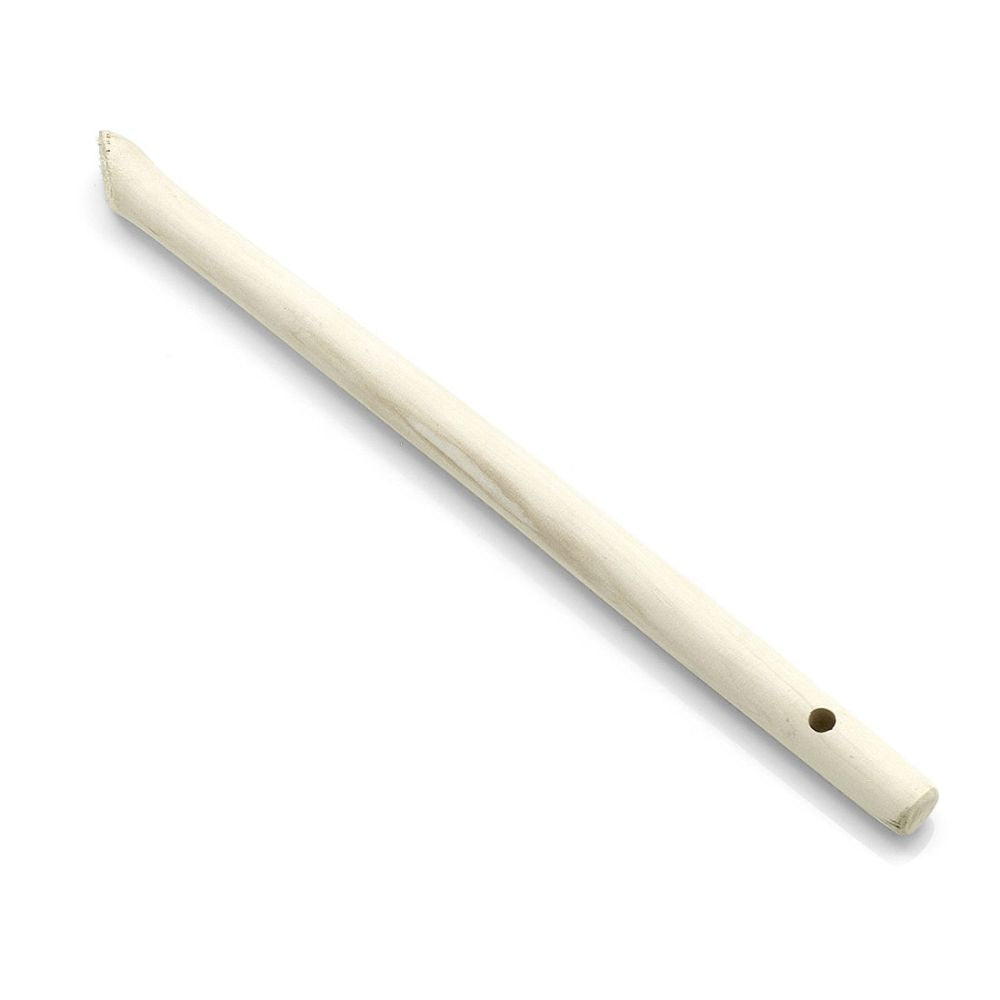 Die weiße Kazoo aus Kunststoff hat wie der Nölle Profi Brush Winkelpinsel-Stiel eine schmale, längliche Form. Sie verfügt an einem Ende über ein rundes Mundstück und an der Seite über ein offenes Ende mit einem kleinen Loch.