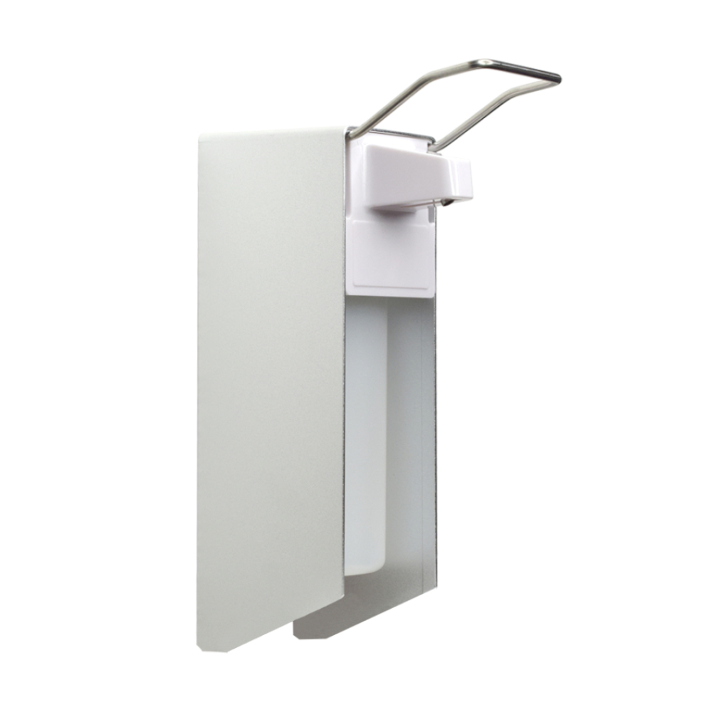 Der NITRAS Desinfektionsmittelspender mit Armhebel von MCD MEDICAL CARE DENTAL GmbH aus Aluminium/Kunststoff (silber/weiß) bietet einfache Hygiene. Inkl. Wandbefestigung, geeignet für 500 ml Flaschen. Verpackung: 1 Stück.