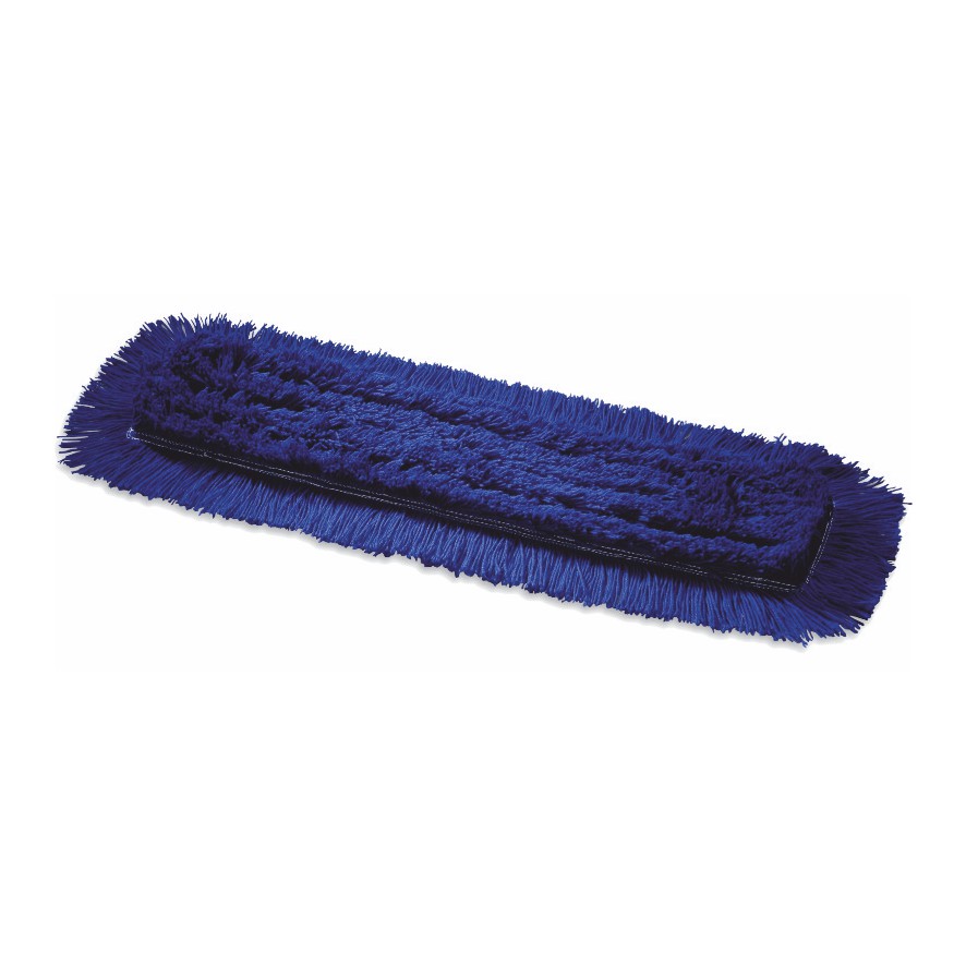 Der Arcora ACRYLIC TROCKENMOPP BLAU von Arcora International GmbH ist ein rechteckiger blauer Staubmoppkopf mit dicken Fransen und strukturierter Oberfläche, perfekt für die Trockenmopp Reinigung und effizientes Böden reinigen, wenn er an einem Moppstiel befestigt ist.