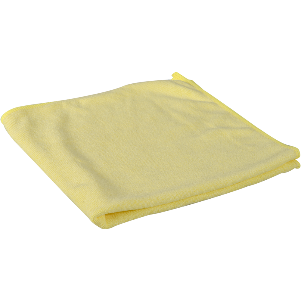 Das Abena Re-Seller GmbH Mikrofasertuch ENA Soft (40x40 cm) in gelb liegt gefaltet auf weißem Untergrund - ideal für die schonende und effektive Autopflege.