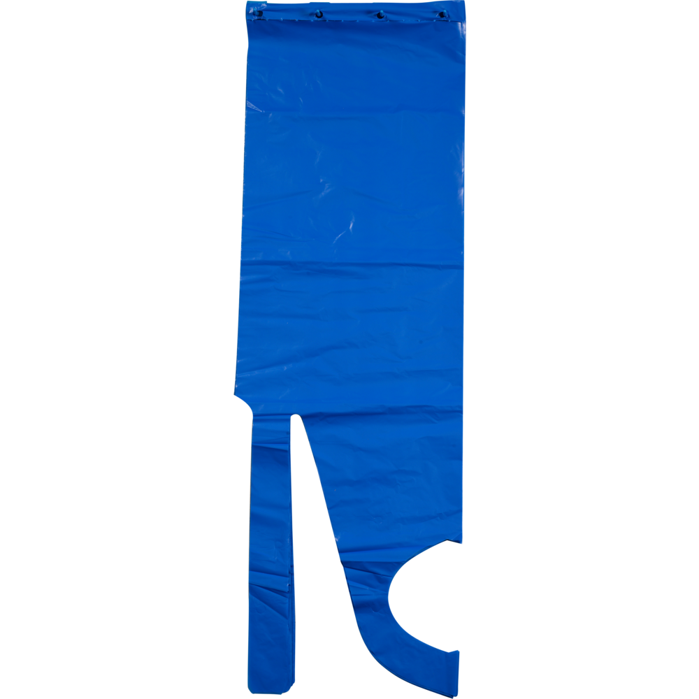 Die Abena Re-Seller GmbH Einwegschürze (85x130 cm, 35 my LDPE, Blau) kommt in einer Packung mit 50 Paar und verfügt über zwei lange Ärmel, eine gebogene Seitenöffnung und schwarze Verschlüsse für hygienischen Schutz.