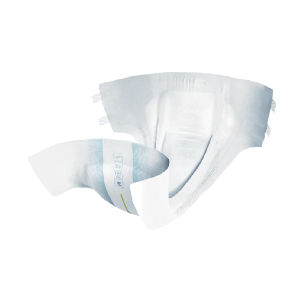 Die TENA Slip Plus Inkontinenzvorlage mit Hüftbund von TENA – Essity Germany GmbH ist mit einer konturierten Form und elastischen Seitenteilen für einen sicheren Sitz konzipiert. Diese klassische weiße Inkontinenzeinlage bietet zuverlässigen Auslaufschutz und verfügt über Klebestreifen und eine nach vorne gerichtete Feuchtigkeitsindikatorlinie für verbesserten Schutz.