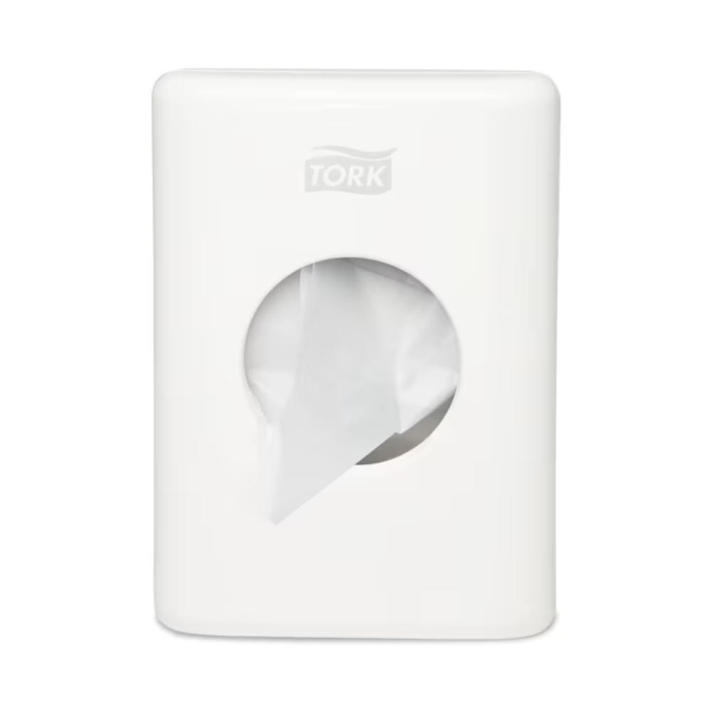 Der Tork 566000 Spender für Hygienebeutel Elevation B5 von Essity Professional Hygiene Germany GmbH kombiniert mit seinem weißen, rechteckigen Design und der runden Öffnung Stil und Funktionalität und bietet eine elegante und zugleich praktische Ergänzung, die ein frisches, weißes Handtuch ausgibt und die Eleganz jedes Badezimmers unterstreicht.