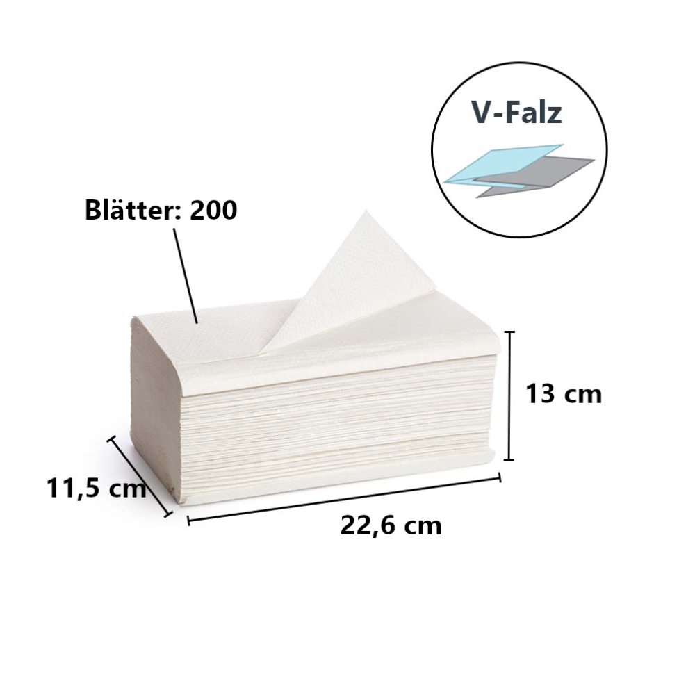 Die Tork 100278 extraweiche Zickzack-Handtücher Premium H3 2-lagig von TORK – Essity Professional Hygiene Germany GmbH werden in einem Stapel von 200 Blatt geliefert und sind für die Einhaltung der Hygiene unerlässlich. Sie weisen die genauen Maße von 22,6 cm Länge, 11,5 cm Breite und 13 cm Höhe auf, wobei in der oberen rechten Ecke eine Abbildung des Premium-H3-V-Falzdesigns abgebildet ist.
