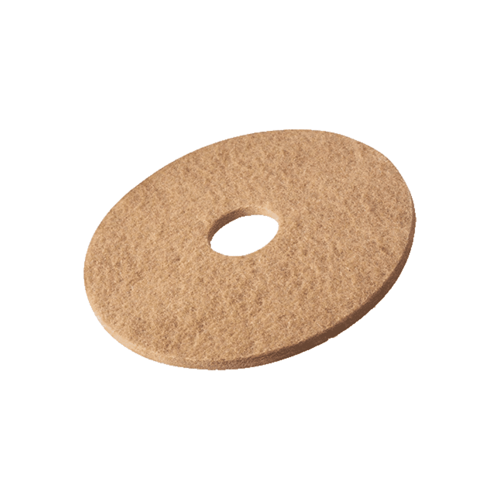 Die Vileda Professional DynaCross Superpads Bodenscheiben der Vileda GmbH im beigen, kreisförmigen Design mit glatter, flacher Oberfläche und Loch in der Mitte eignen sich ideal für die Bodenpflege oder zum Polieren und sorgen für makellose Oberflächen.