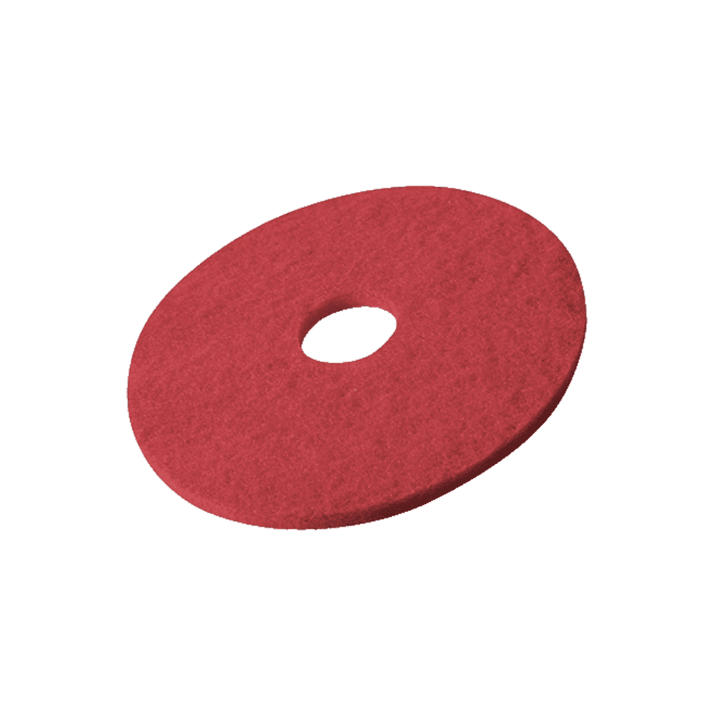 Die Vileda Professional DynaCross Superpads Bodenscheiben der Vileda GmbH sind rote, runde Scheuerschwämme mit einem Loch in der Mitte, perfekt zum Reinigen oder Polieren von Oberflächen.