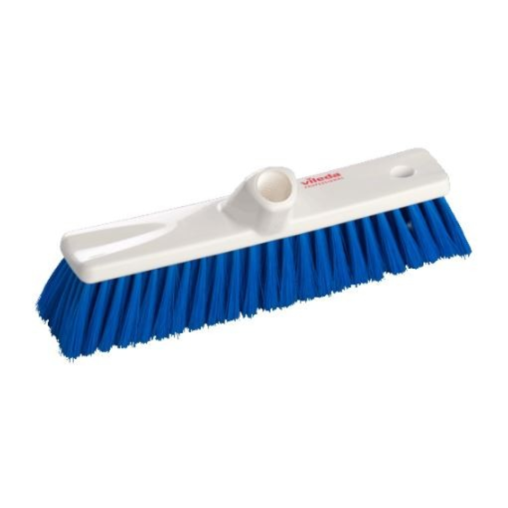Der Vileda Professional Besen weich blau, erhältlich in den Größen 30 cm oder 50 cm und einzeln verkauft, verfügt über blaue Borsten und einen weißen Kunststoffsockel mit einem zentralen Loch zur Stielbefestigung. Dieser Besen der Vileda GmbH bietet eine langlebige Konstruktion, um Sauberkeit zu gewährleisten.