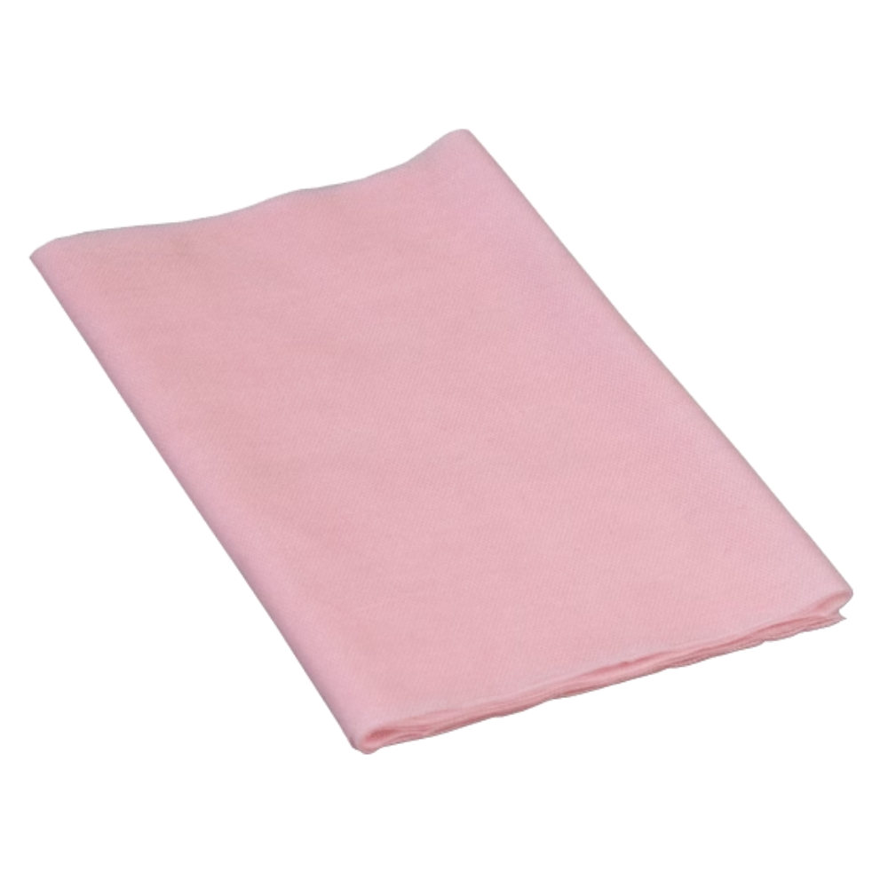 Ein sauber gefaltetes, rechteckiges Stück rosa Stoff aus der Vileda Professional Staubbindetuch Standard-Kollektion mit den Maßen 24 x 60 cm und für kratzfreie Reinigung konzipiert, liegt flach auf einem weißen Hintergrund.