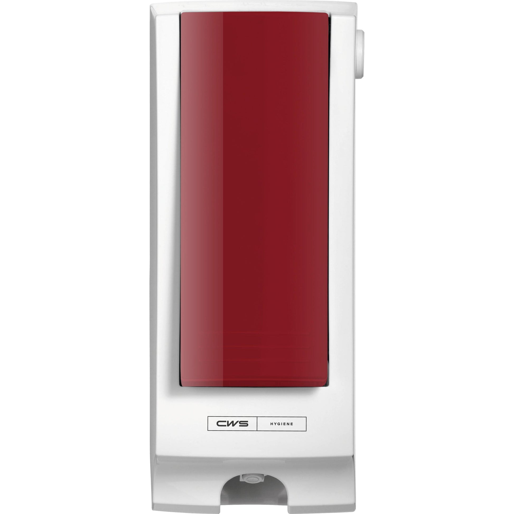 Der CWS Frontpanel für Paradise Seatcleaner ist ein weißer, an der Wand montierter Spender mit einer auffälligen roten Front und dem CWS-Branding, perfekt für die Verbesserung der Toilettenhygiene.