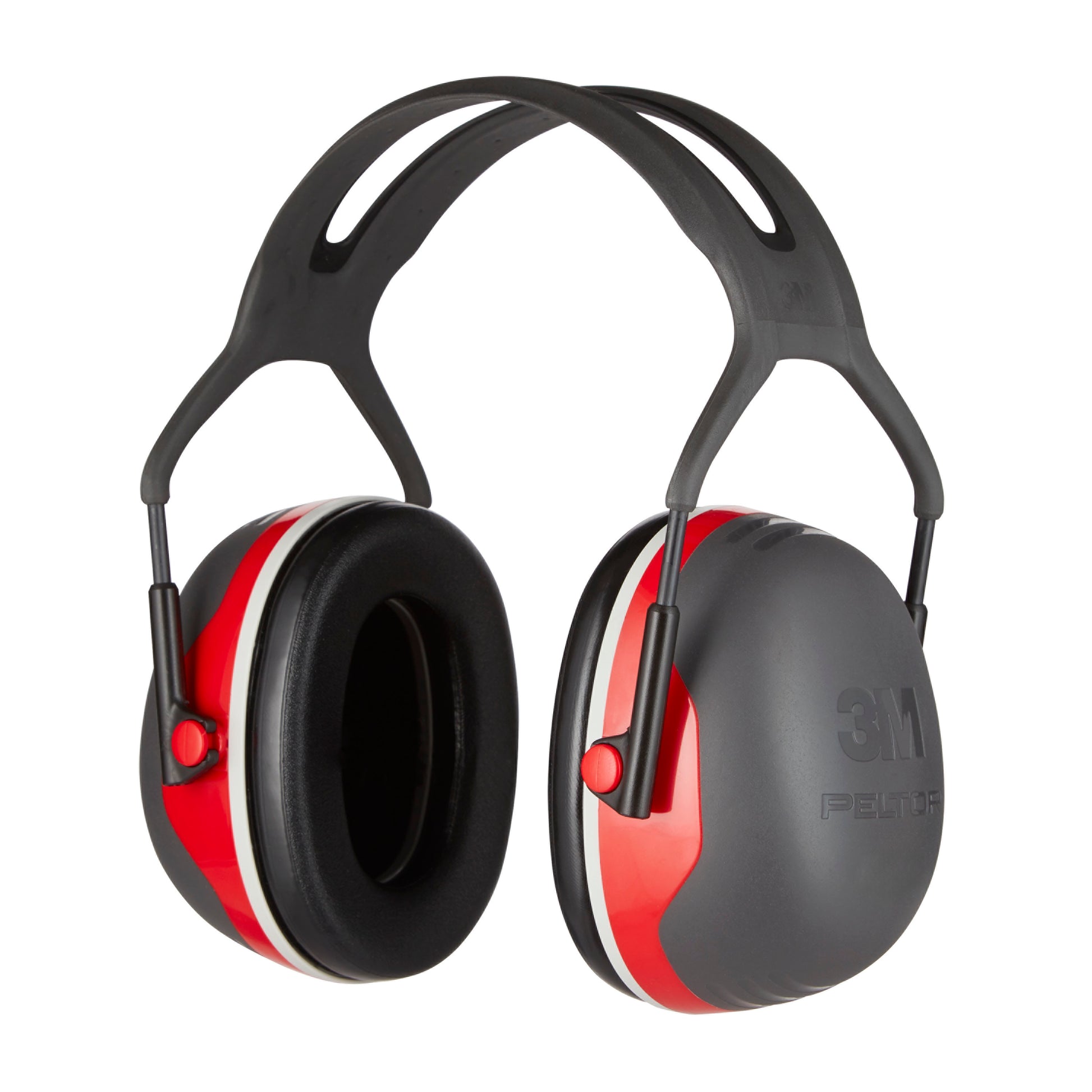 3M™ PELTOR™ Komfort-Kapselgehörschutz von 3M Deutschland GmbH mit schwarz-roten Ohrmuscheln, schwarz gepolsterten Ohrpolstern und einem verstellbaren schwarzen Kopfband.