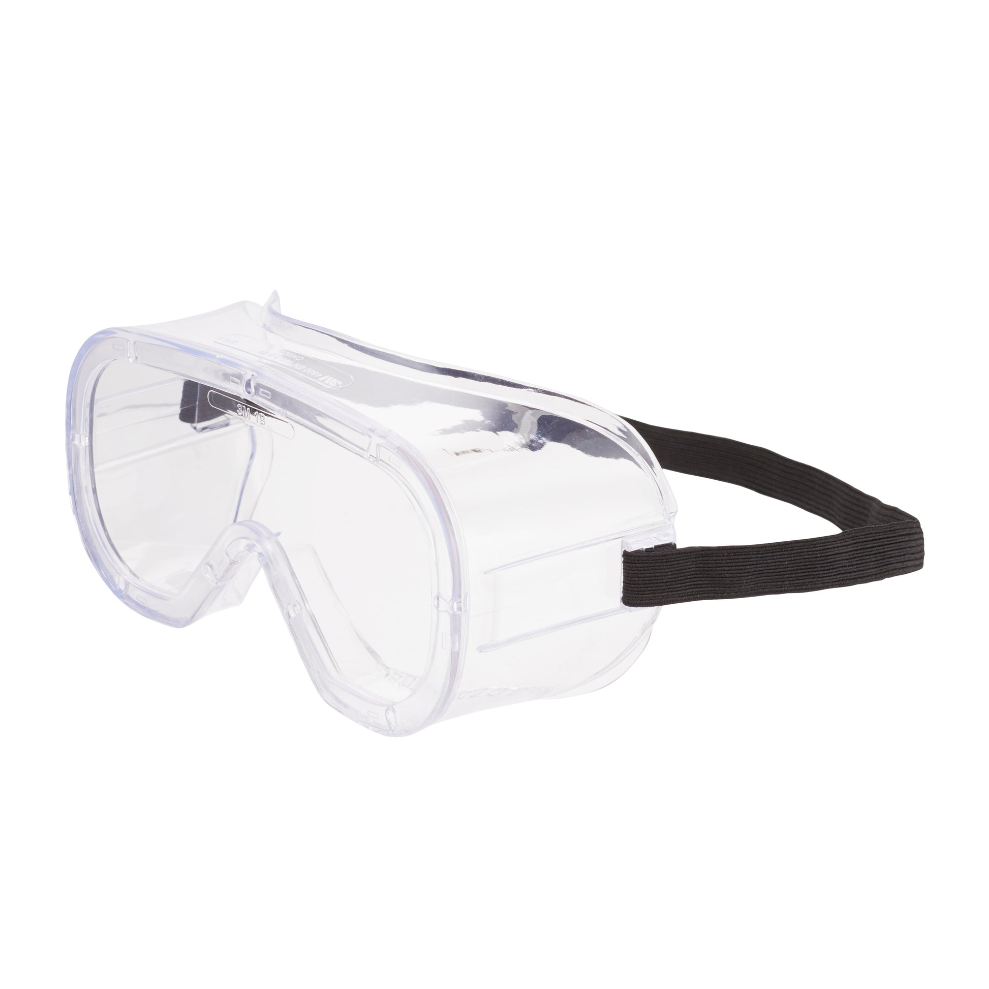 Die 3M™ Classic Schutzbrille 4800 von 3M Deutschland GmbH hat eine indirekt belüftete, klare Scheibe und einen Rahmen mit einem schwarzen, elastischen Kopfband. Wird als einzelne Einheit geliefert und ist isoliert auf weißem Hintergrund abgebildet.