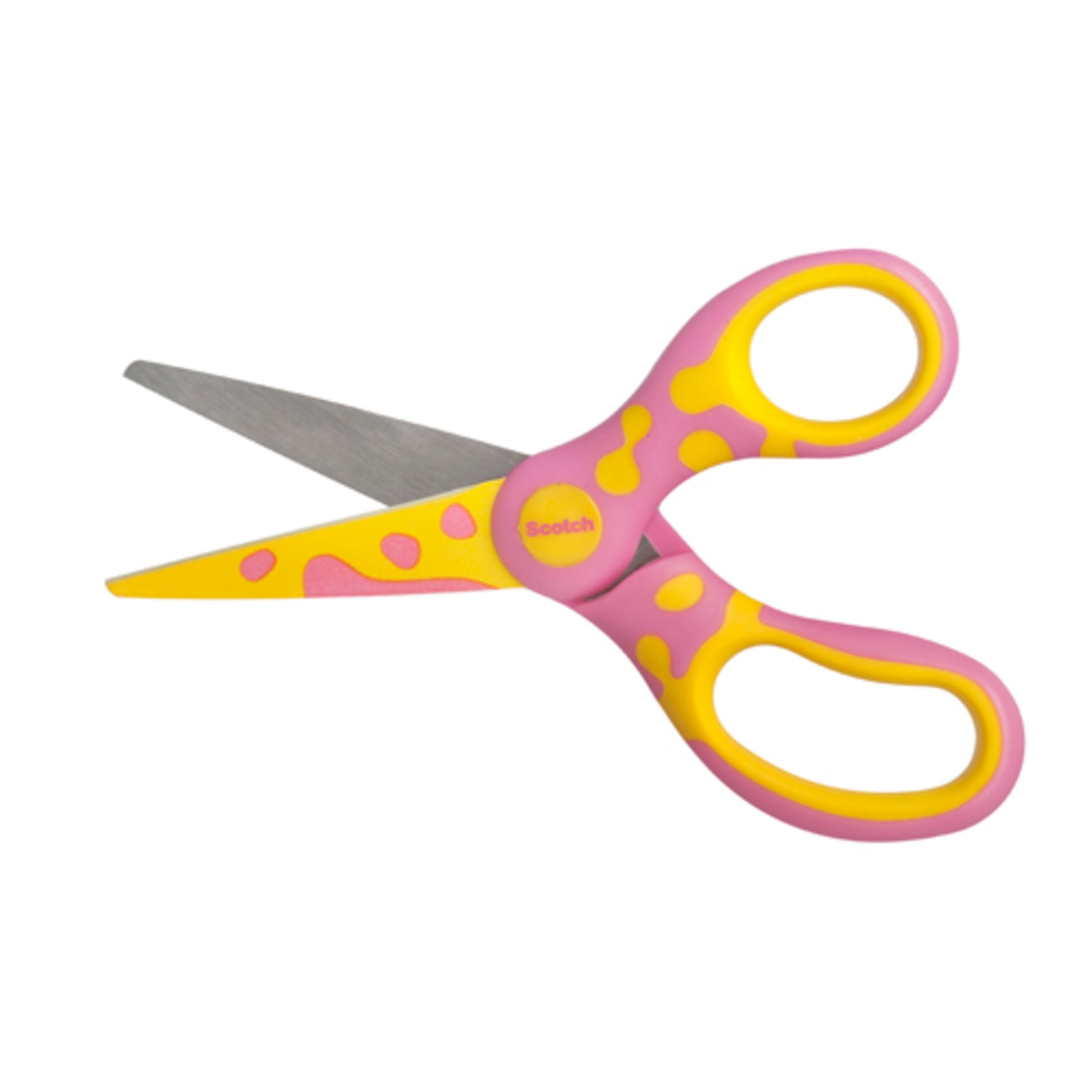 Die Scotch™ DECO Kinderschere von 3M Deutschland GmbH ist eine 13 cm lange, kindersichere Schere mit rosa Griff, gepunktetem Design und stumpfen Metallklingen. Eine pro Packung.