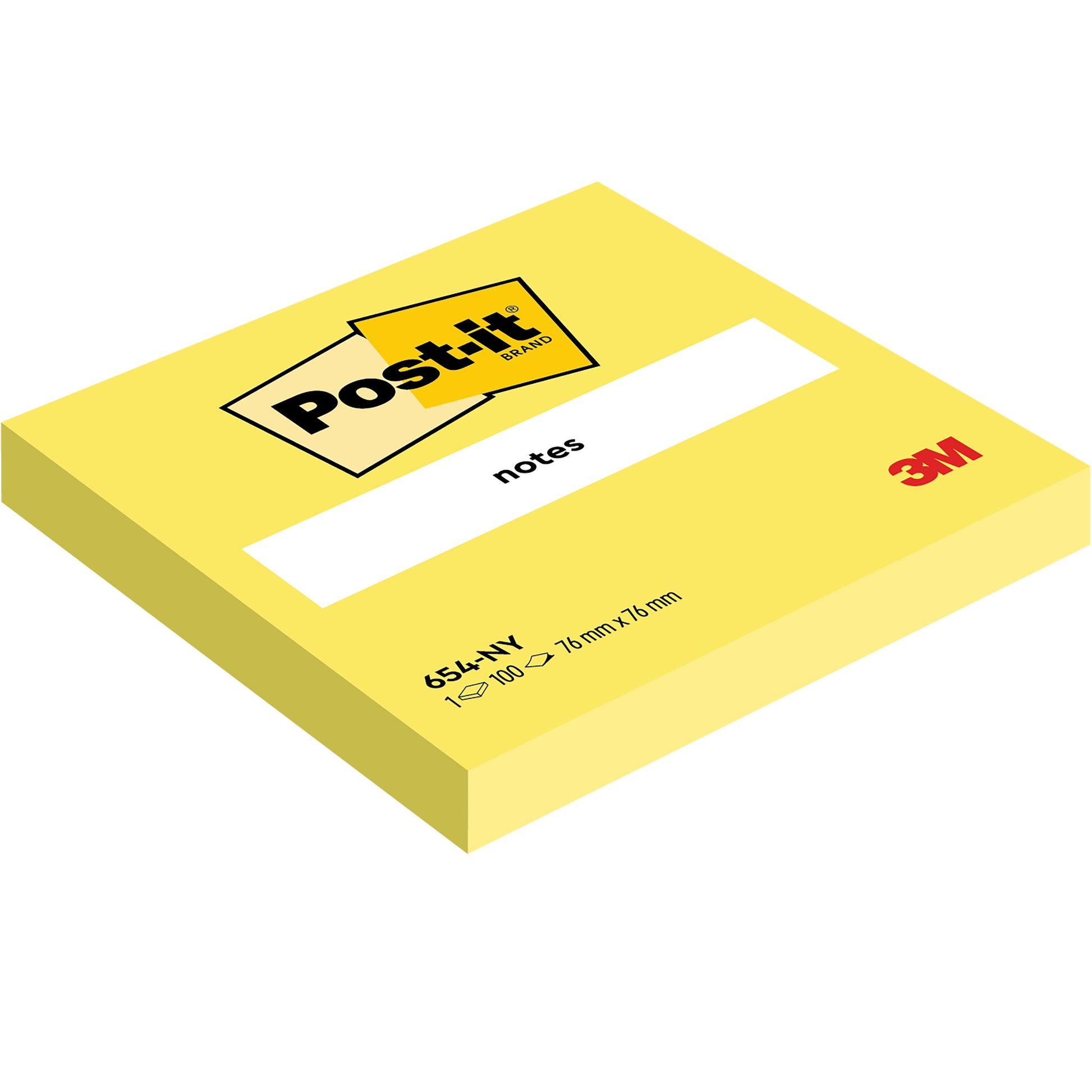 Ein Post-it® Notizzettel der 3M Deutschland GmbH (76 mm x 76 mm, 100 Blatt/Block, 100% PEFC) ist in der Schrägansicht mit einem "notes"-Etikett abgebildet.