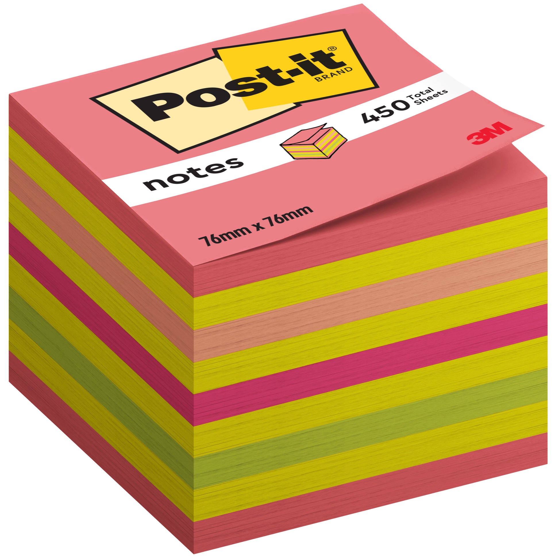 Ein Stapel Post-it® Notes Würfel von 3M Deutschland GmbH, 76 x 76 mm, 450 Blatt pro Block, 100% PEFC-zertifiziert.