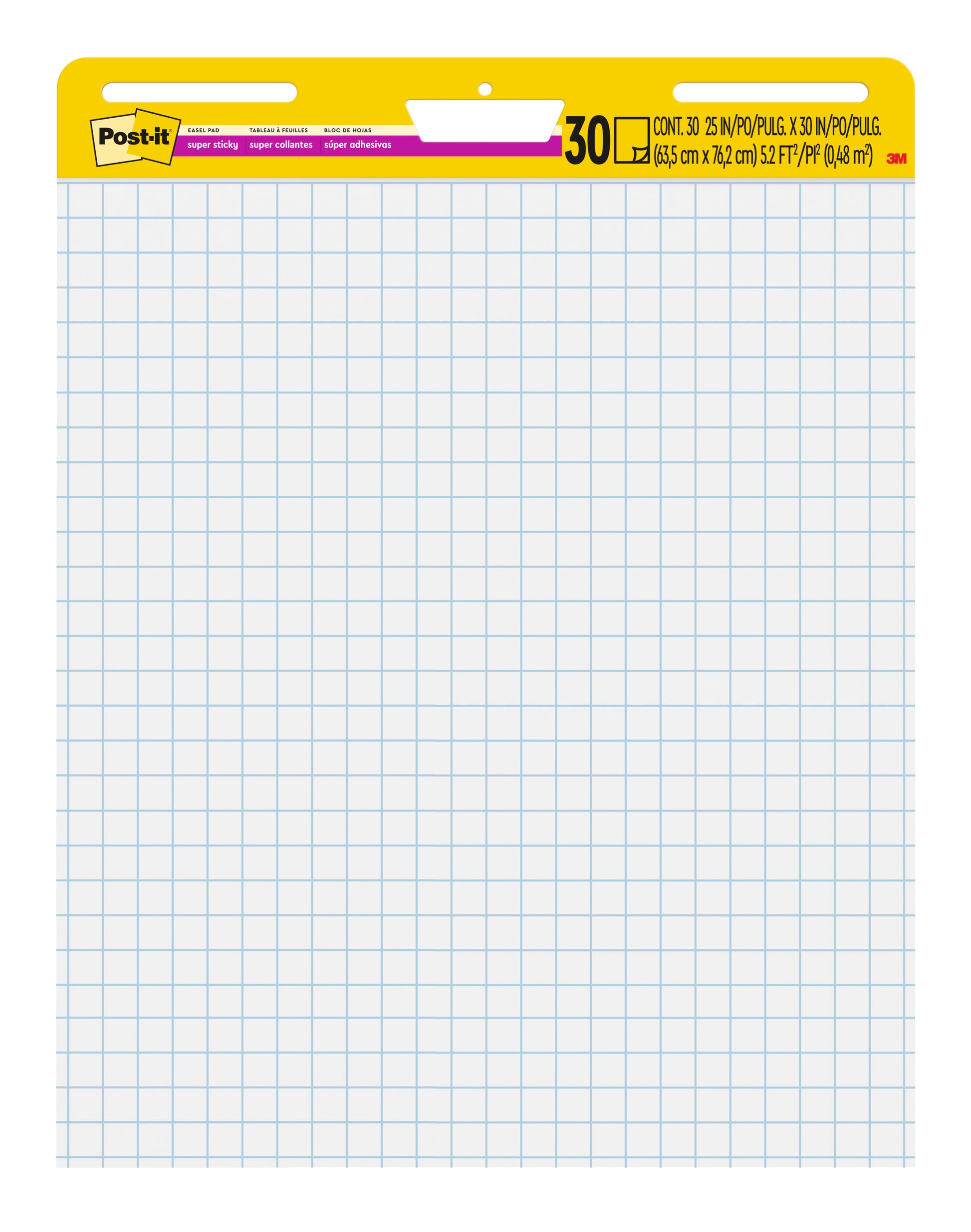 Ein Block mit 3M Post-it® Super Sticky Meeting Chart 560, weiß mit Raster, 63,5 x 76,2 cm, 30 Blatt pro Block, von 3M Deutschland GmbH.
