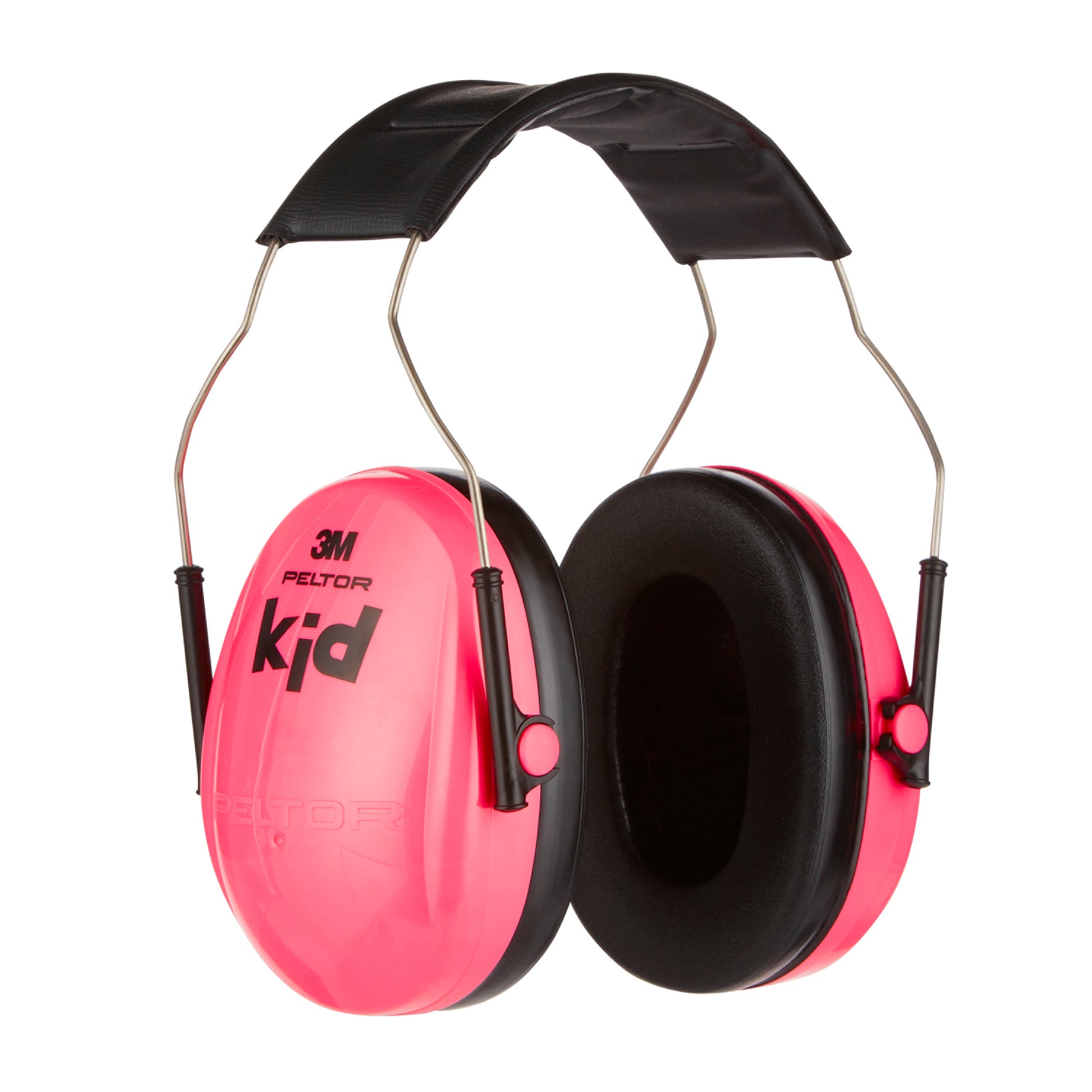 Der 3M™ PELTOR™ Kapselgehörschutz für Kinder von 3M Deutschland GmbH ist ein rosafarbener Kapselgehörschutz für Kinder mit schwarzen gepolsterten Ohrpolstern und einem verstellbaren Kopfbügel, der für einen effektiven Gehörschutz sorgt.