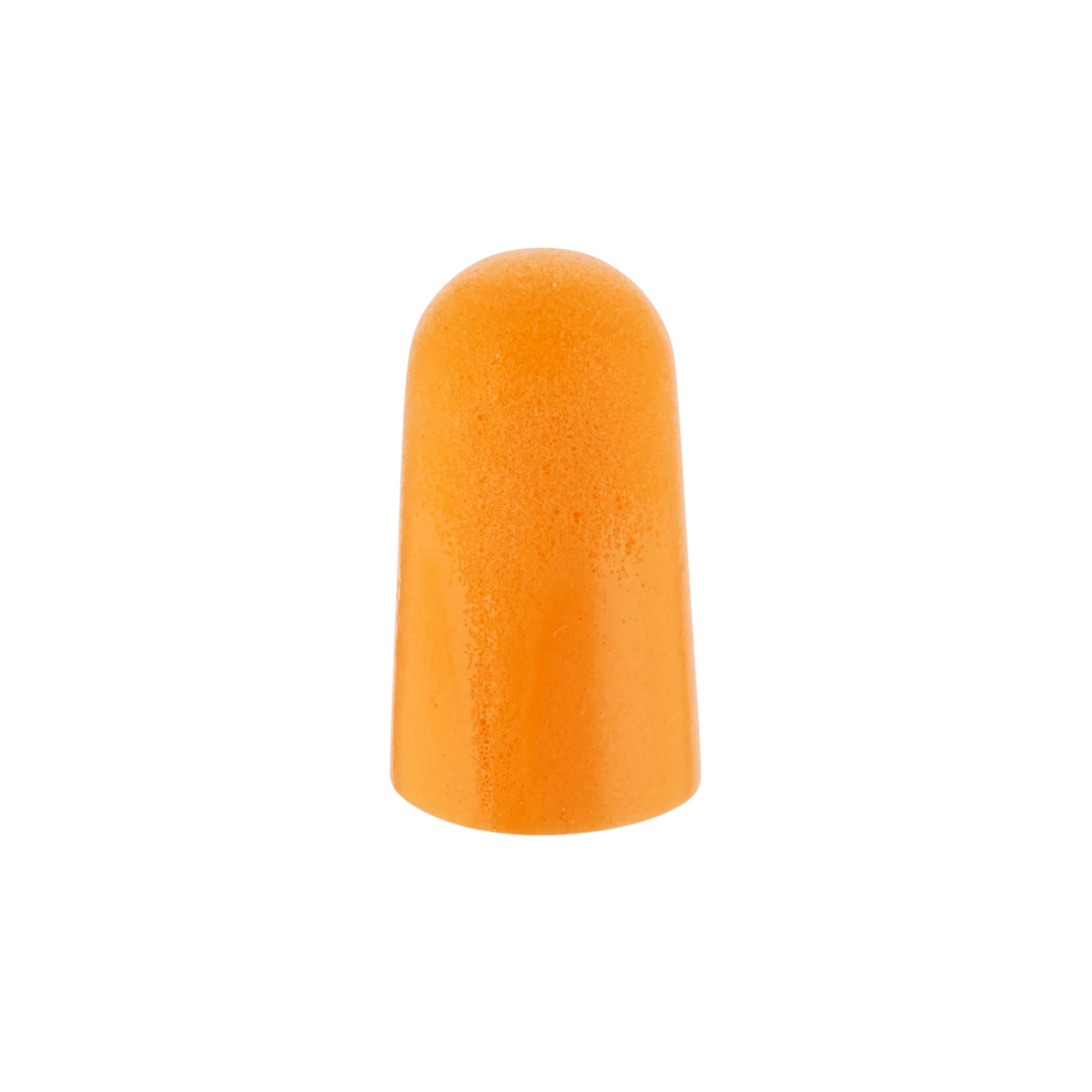 Ein einzelner 3M™ Gehörschutzstöpsel 1100 (SNR 35 dB, weicher oranger Schaumstoff) der 3M Deutschland GmbH steht aufrecht vor einem schlichten weißen Hintergrund.