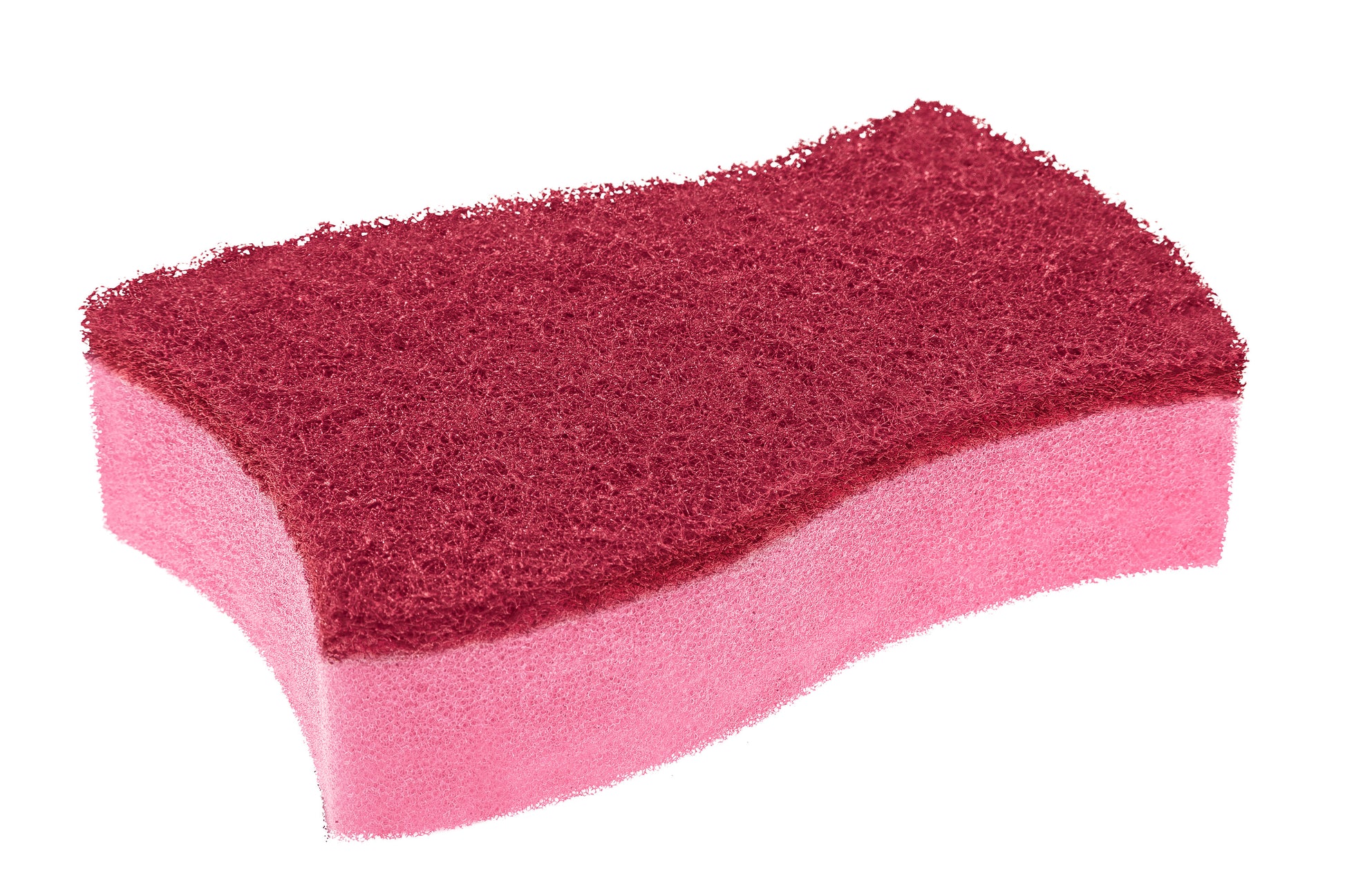 Der Scotch-Brite® Delicate Color kratzfreie Reinigungsschwamm von 3M Deutschland GmbH hat einen rosafarbenen Körper mit einer dunkelroten Scheuerschicht, isoliert auf weißem Hintergrund dargestellt. Die Packung enthält 2 Schwämme (1 Stück).