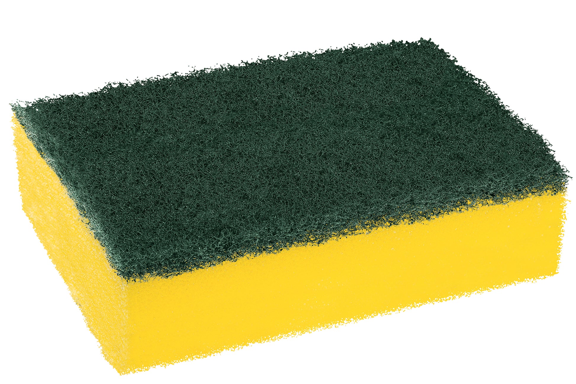 Der Scotch-Brite® Classic Reinigungsschwamm XXL von 3M Deutschland GmbH hat eine gelbe Schaumstoffunterlage mit einem dunkelgrünen Schleifpad, hier auf weißem Hintergrund. Erhältlich in 6er-Packungen.