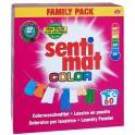 Eine 3,3 kg Packung sentimat Colorwaschmittel der Rösch Germany GmbH für 60 Waschladungen. Die farbenfrohe rosa Verpackung hebt seine umweltfreundliche Formel für bunte Wäsche mit Fleckenentfernung in mehreren Sprachen hervor.