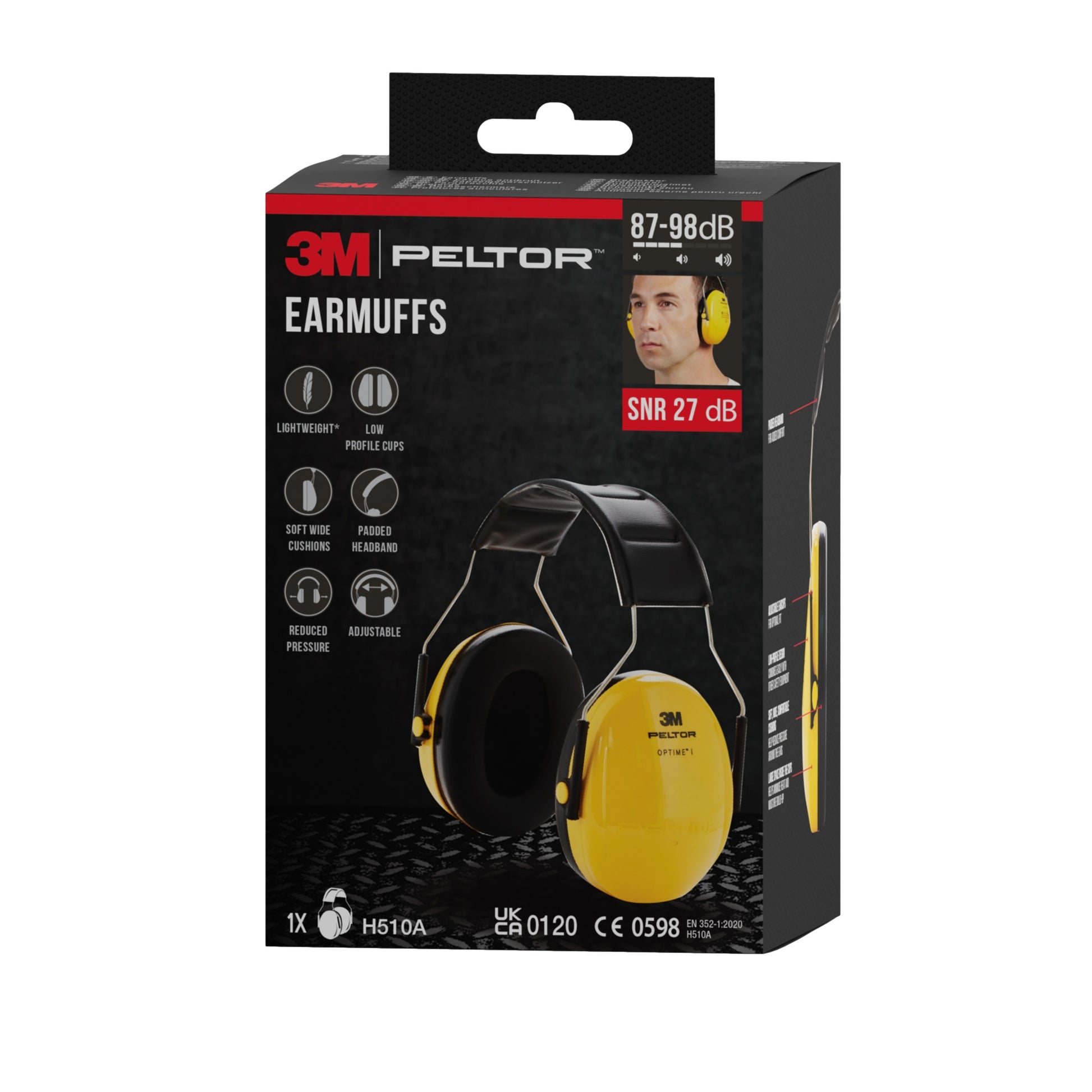 Der 3M™ PELTOR™ Optime™ I H510A Kapselgehörschutz, SNR 27 dB, in gelb, von 3M Deutschland GmbH, zeichnet sich durch geringes Gewicht und einstellbaren Druck aus. Die Packung enthält 1 Stück.
