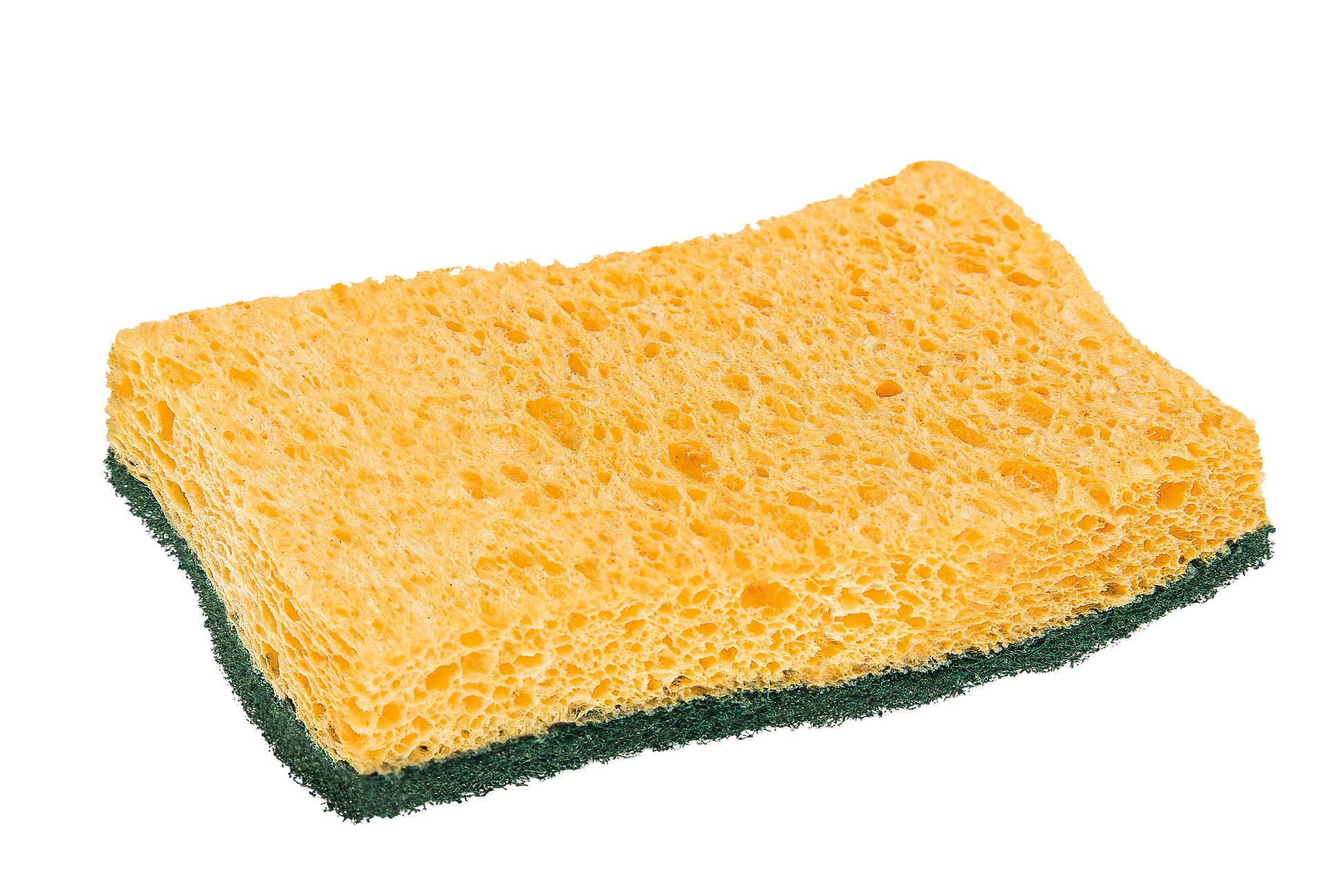 Der Scotch-Brite® Classic Reinigungsschwamm von 3M Deutschland GmbH ist ein gelber, rechteckiger Schwamm mit einer grünen Schleifschicht auf der Unterseite, abgebildet auf weißem Hintergrund.