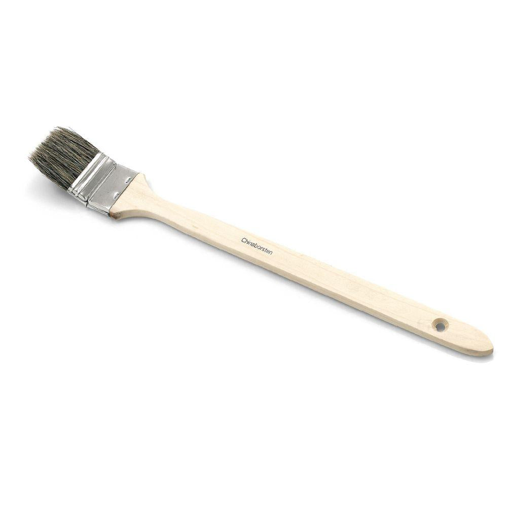 The Nölle Profi Brush industrial radiator brush features a long, light wooden handle with a hanging hole, white metal ferrule, and gray Chinese bristle. New and unused from Nölle Profi Brush Bürsten- & Pinseltechnik e.K.