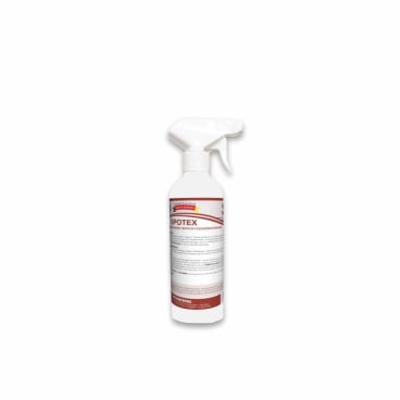 Eine weiße Kunststoff-Sprühflasche mit der Aufschrift "Arcora Spotex Leistungsstarker Teppich-Fleckenentferner" (500 ml) der Arcora International GmbH ist vor einem unifarbenen Hintergrund abgebildet - ideal für die effektive Fleckentfernung und Pflege von Teppichen.